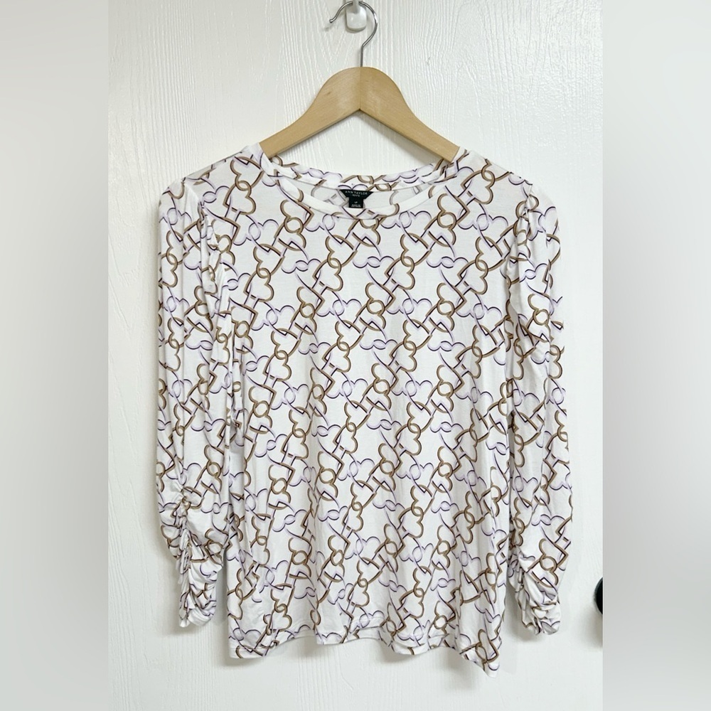 Ann Taylor Women’s Pullover Chain Heart Modal Blouse Size Large Petite
